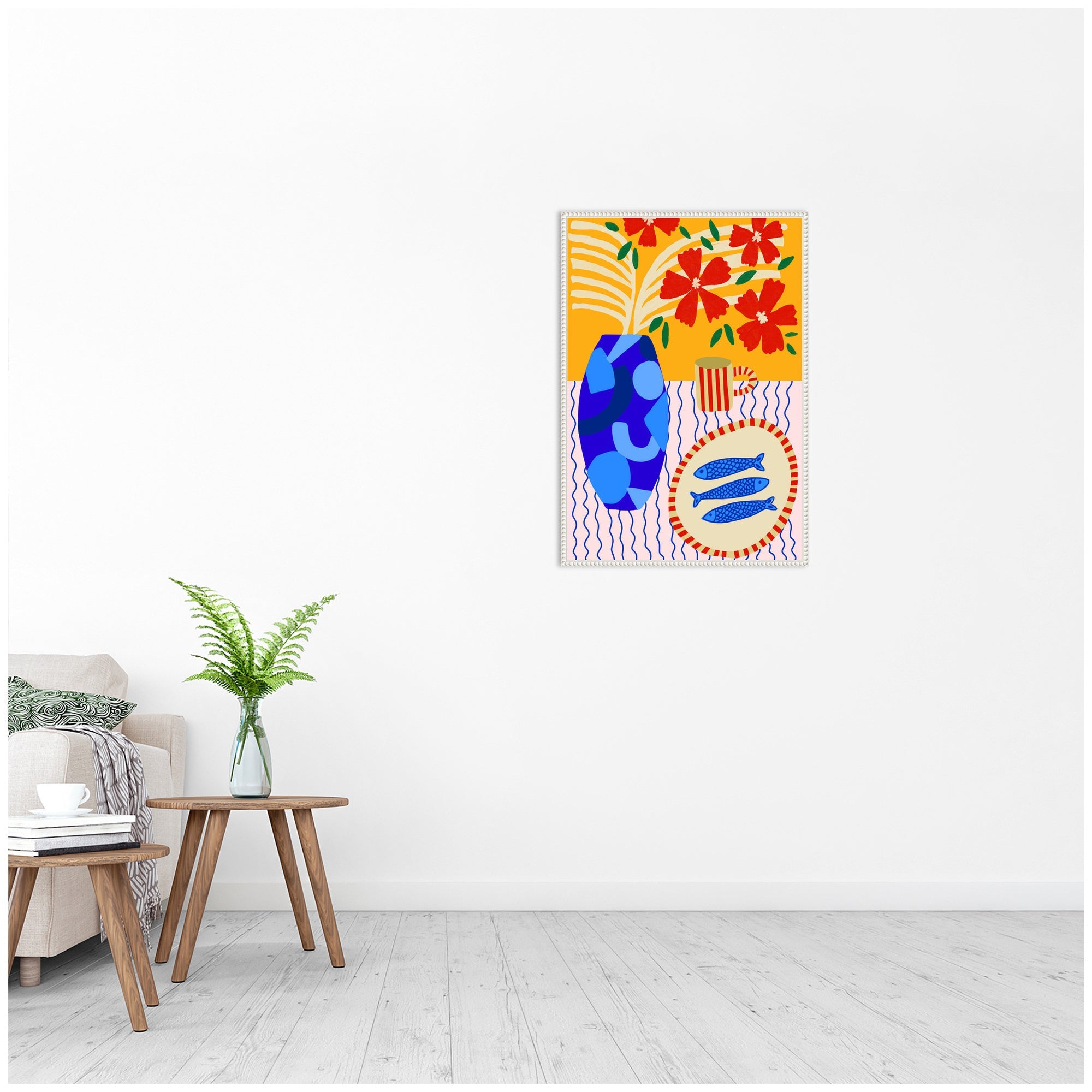 Sardines on Stripes by Teresa Rego Framed Canvas Wall Art Print
