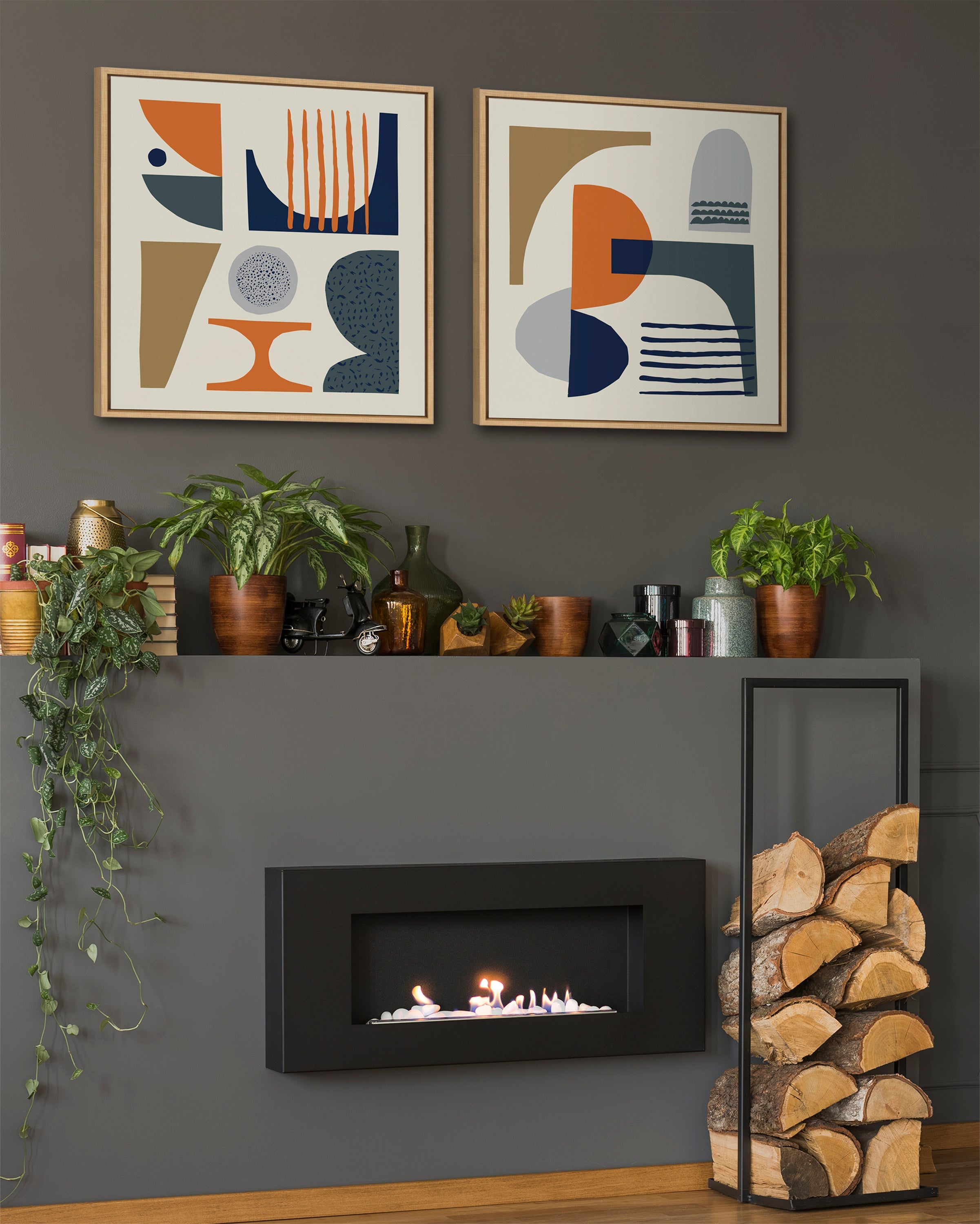 Sylvie Abstract Mid Century Framed Canvas
