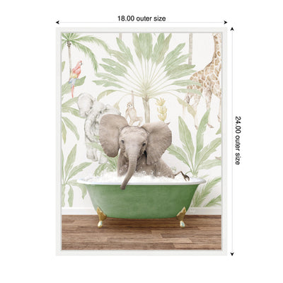 Sylvie Baby Elephant 3 in Wild Safari Bathtub Framed Canvas by Amy Peterson