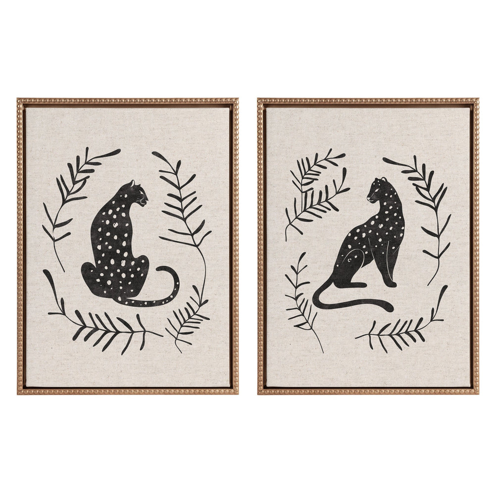 Two-piece framed canvas art set featuring neutral toned animal theme with vintage beaded frames