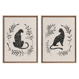 Two-piece framed canvas art set featuring neutral toned animal theme with vintage beaded frames