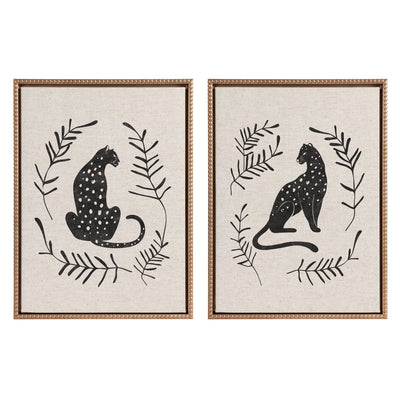 Two-piece framed canvas art set featuring neutral toned animal theme with vintage beaded frames