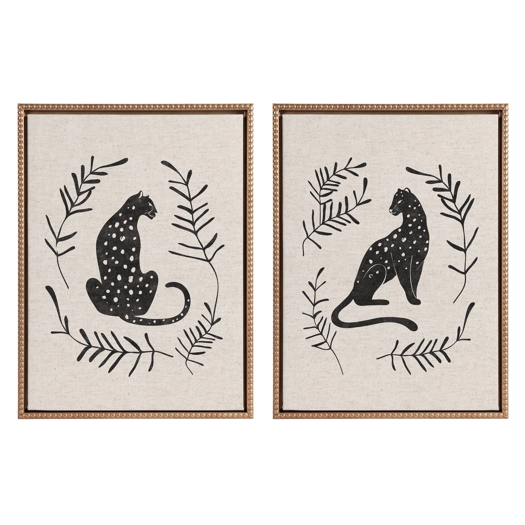Sylvie Beaded Jungle Black and Jungle Black 2 Neutral Linen Bright Framed Canvas Art Set by Alexander Ginzburg