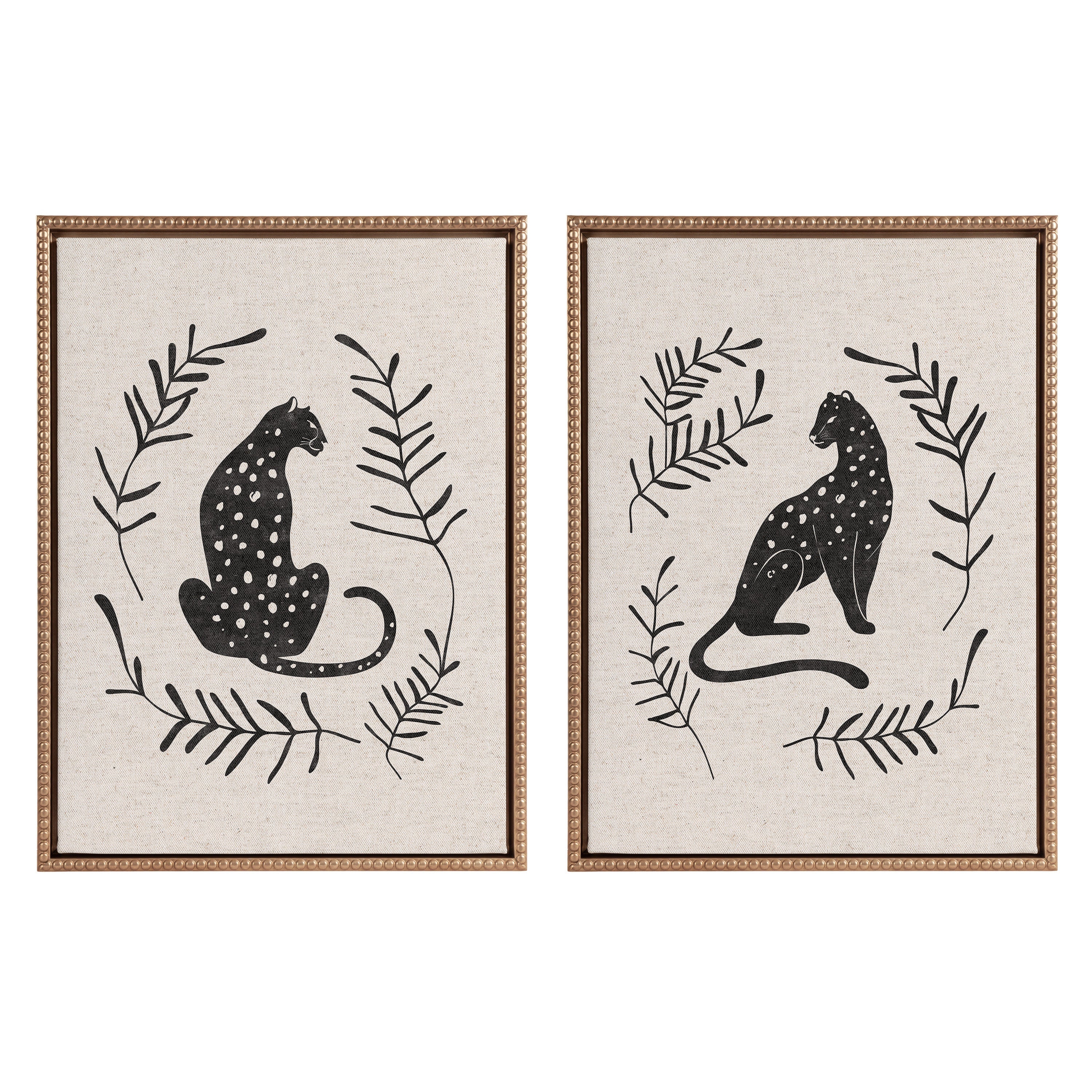 Sylvie Beaded Jungle Black and Jungle Black 2 Neutral Linen Bright Framed Canvas Art Set by Alexander Ginzburg