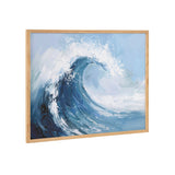Abstract coastal ocean wave framed print showing soft painterly brushstrokes in blue and neutral tones