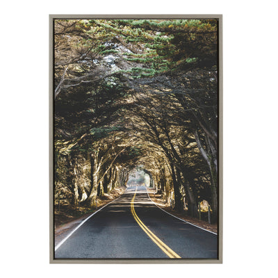 Sylvie Road Tripping framed canvas art showing a stylized countryside road trip scene by Patricia Hasz