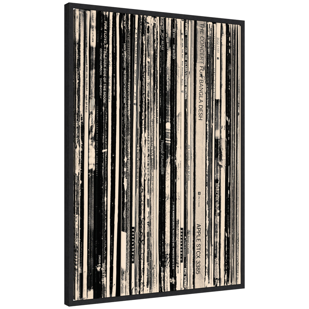 33 RPM Black and White framed canvas wall art print by Robert Cadloff, measuring 23 by 33 inches in a black Sylvie frame