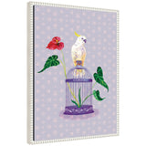 Cockatoo and Anthuriums framed canvas wall art print by Lucia Gianello featuring a white cockatoo surrounded by red anthurium flowers, set in a beaded Sylvie frame