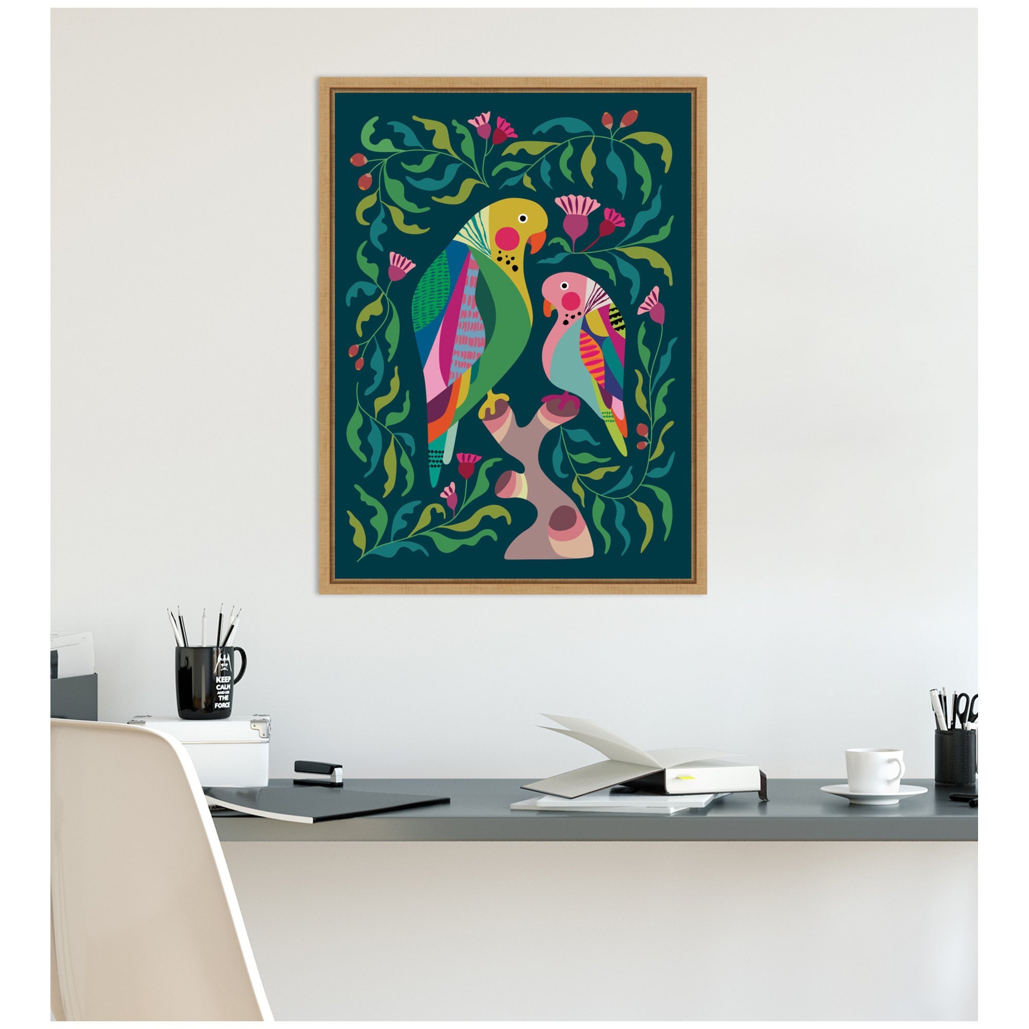 Budgies by Rachel Lee Framed Canvas Wall Art Print