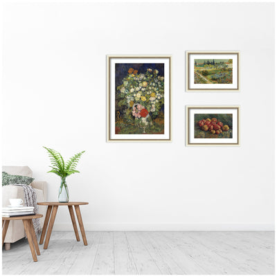 Apples 1887, Bouquet of Flowers in a Vase 1890, & Garden at Arles by Vincent Van Gogh 3 Piece Framed Wall Art Print Set