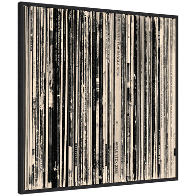 Framed canvas wall art print featuring 33 RPM black and white square design by Robert Cadloff