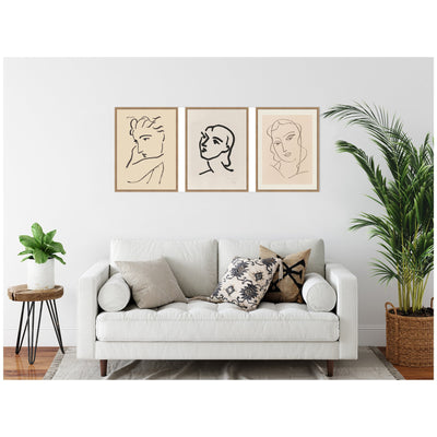 Profil de Femme Henri Matisse 3 Piece Framed Canvas Wall Art Set by Nostalgia Prints