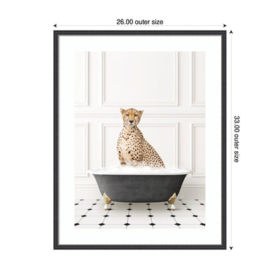 Cheetah in Classic Black and White Bathtub by Amy Peterson Framed Wall Art Print