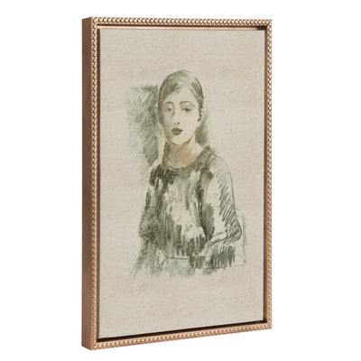 Sylvie Beaded Portrait of Julie Manet framed canvas art with gold beaded frame