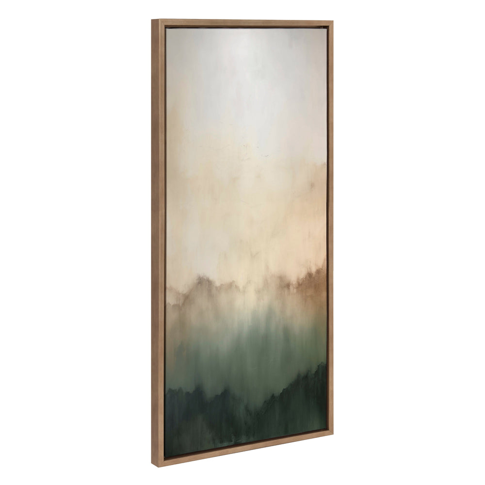 Framed canvas art featuring soft green mountain abstract print by Amy Lighthall