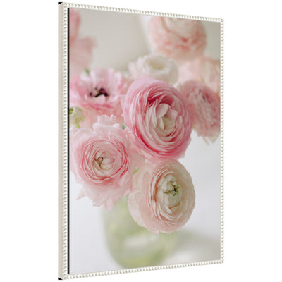 Sylvie Delicate Pink Ranunculus Flower Bouquet Framed Canvas by Kristy Campbell