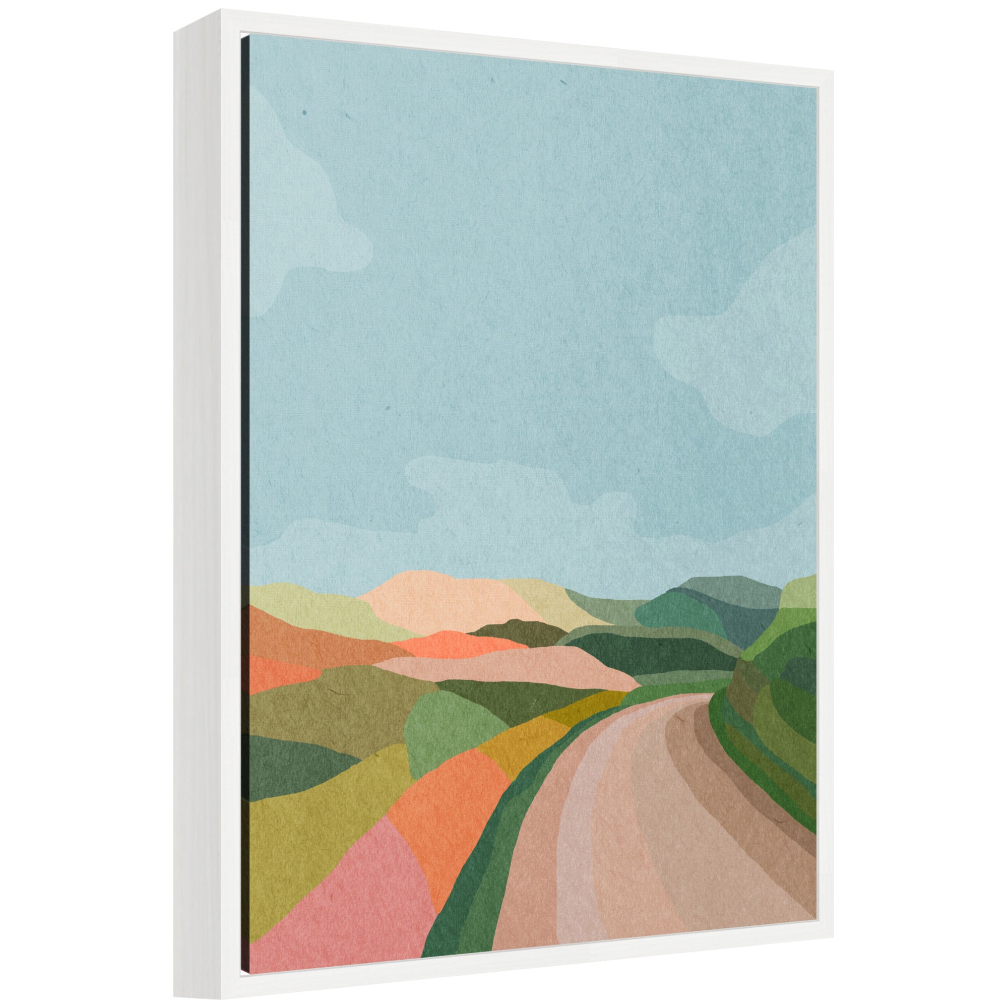 Sylvie Beautiful Landscape with Road Framed Canvas by July Art Prints
