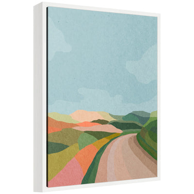 Sylvie Beautiful Landscape with Road Framed Canvas by July Art Prints