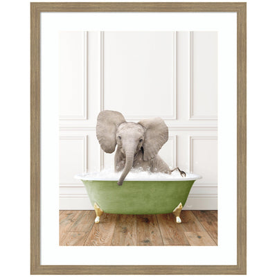 Baby Elephant in Transitional Bathtub by Amy Peterson Framed Wall Art Print