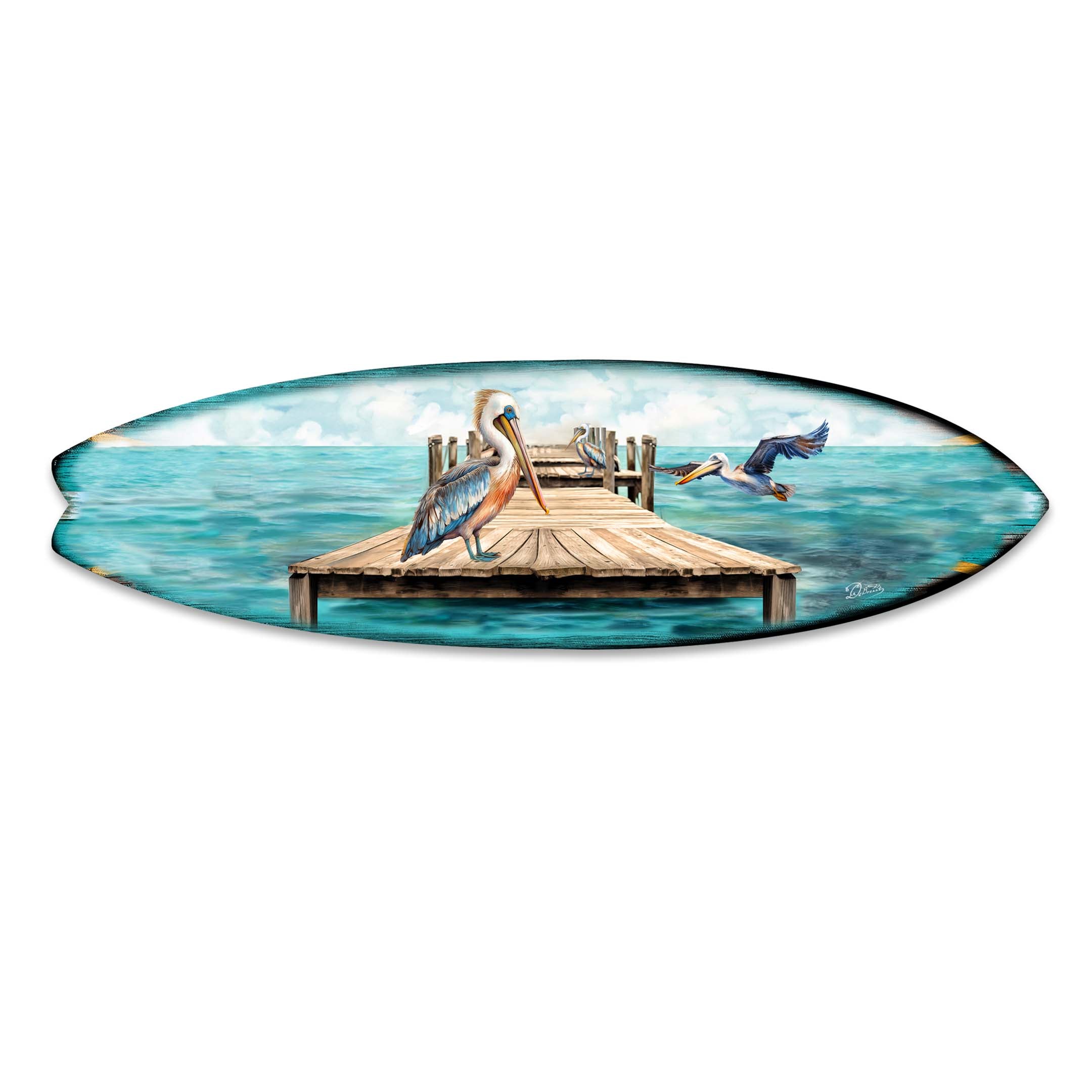 Pelican on the Pier Surfboard Coastal Wall Art by G. DeBrekht by G.DeBrekht - product image 5 for Resin Society