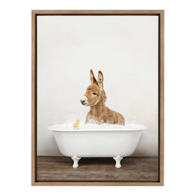 Sylvie Baby Donkey in Rustic Bath Framed Canvas by Amy Peterson Art Studio