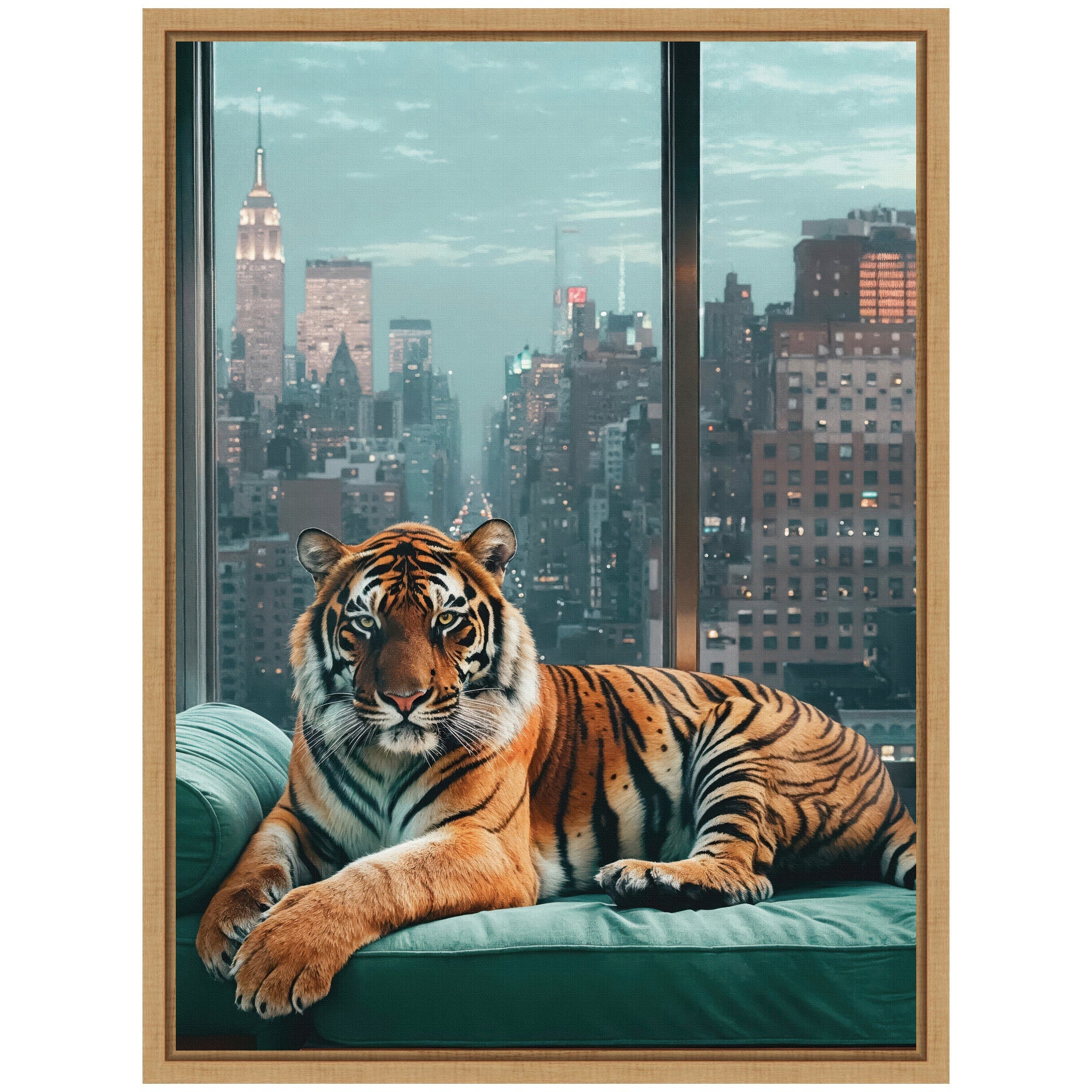 Sylvie Graceful Tiger in New York Framed Canvas by Michael Schauer