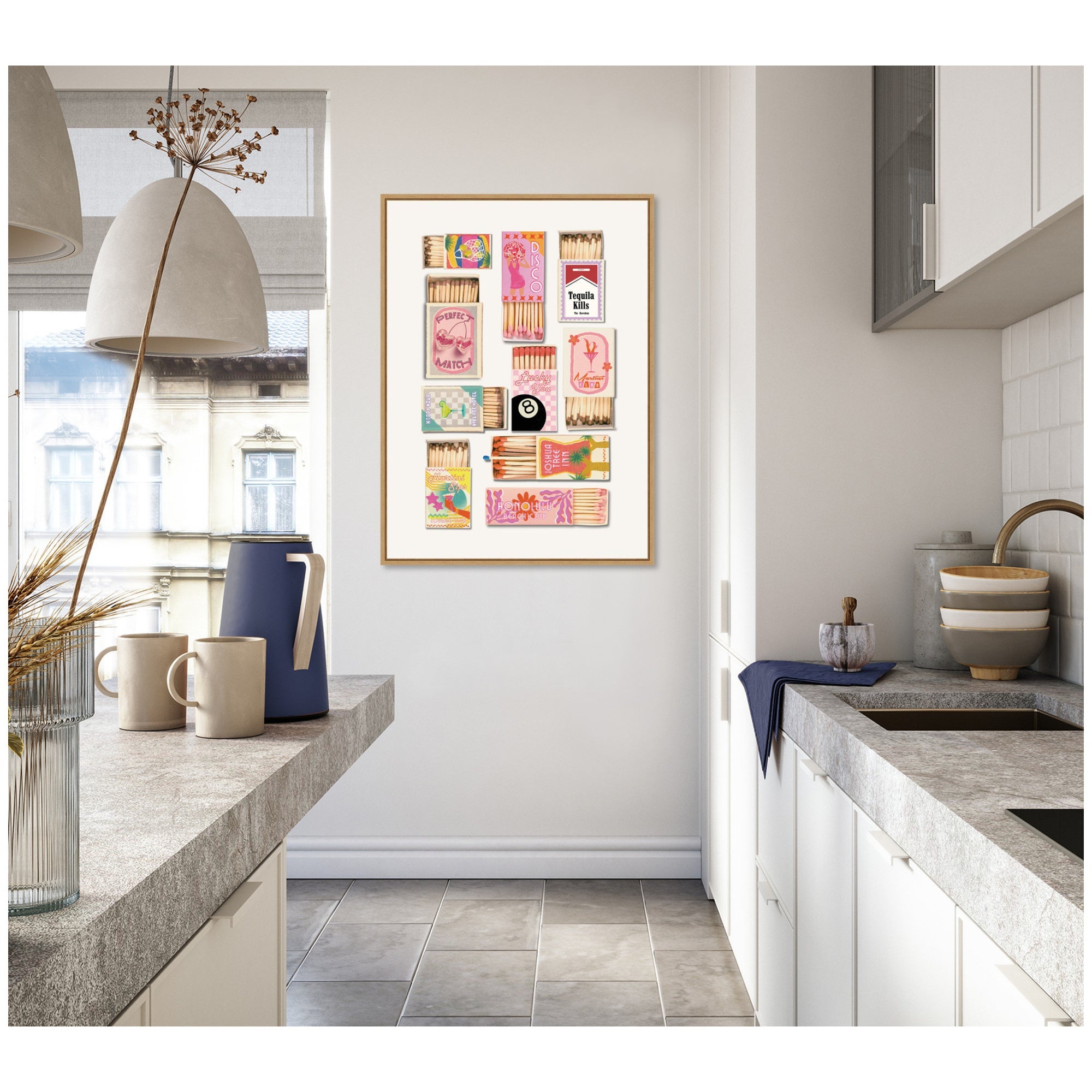 Vintage Pink Matchboxes by Honey Island Studio Framed Canvas Wall Art Print