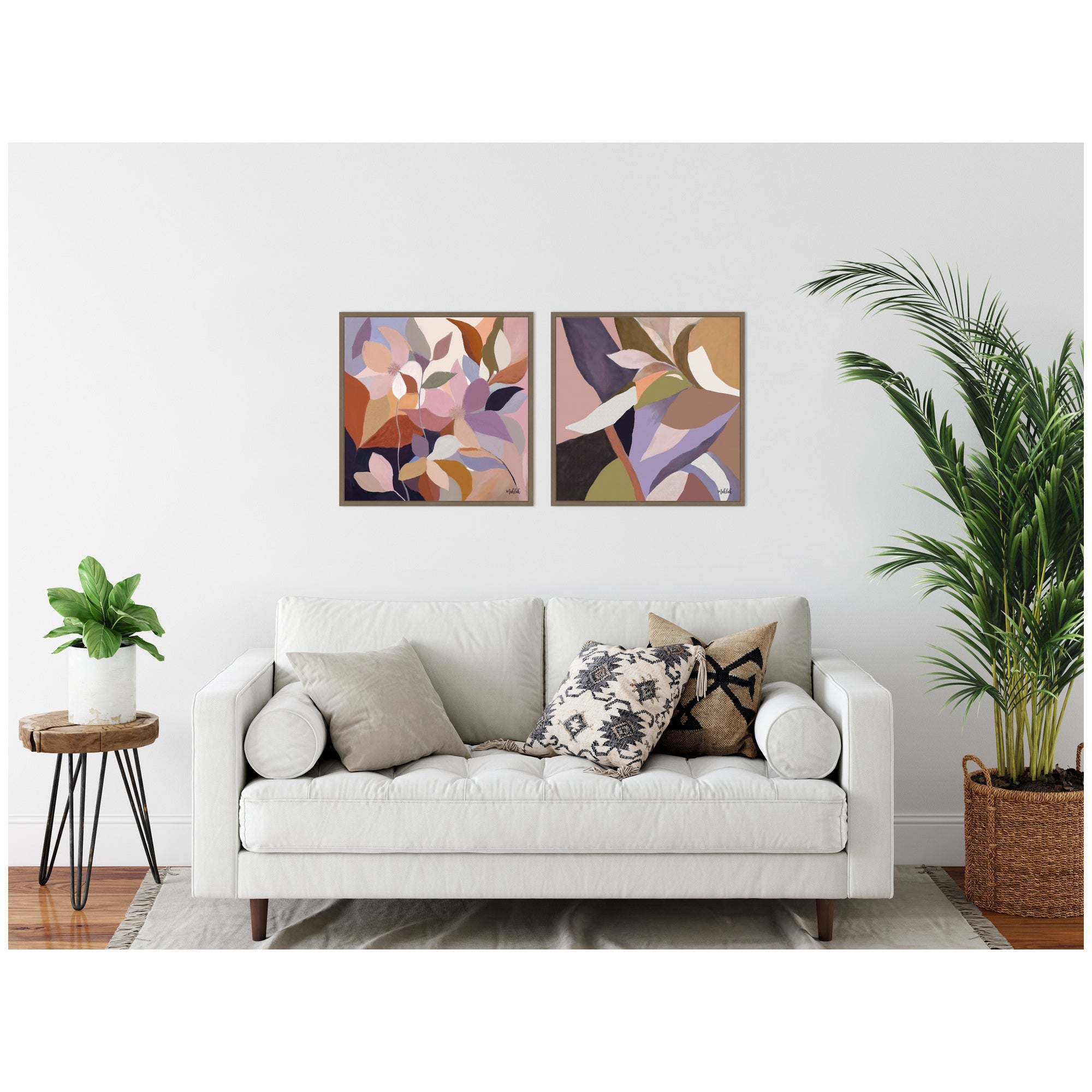 Sylvie Azure Leaves and Stems Framed Canvas Art Set by Inkheart Designs