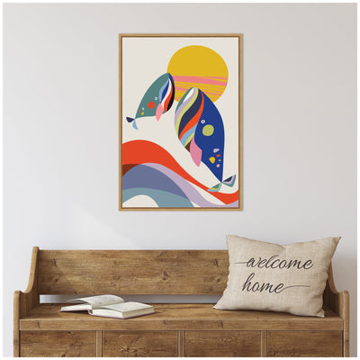 Sylvie Retro Coastal Mom and Baby Whales Framed Canvas by Rachel Lee
