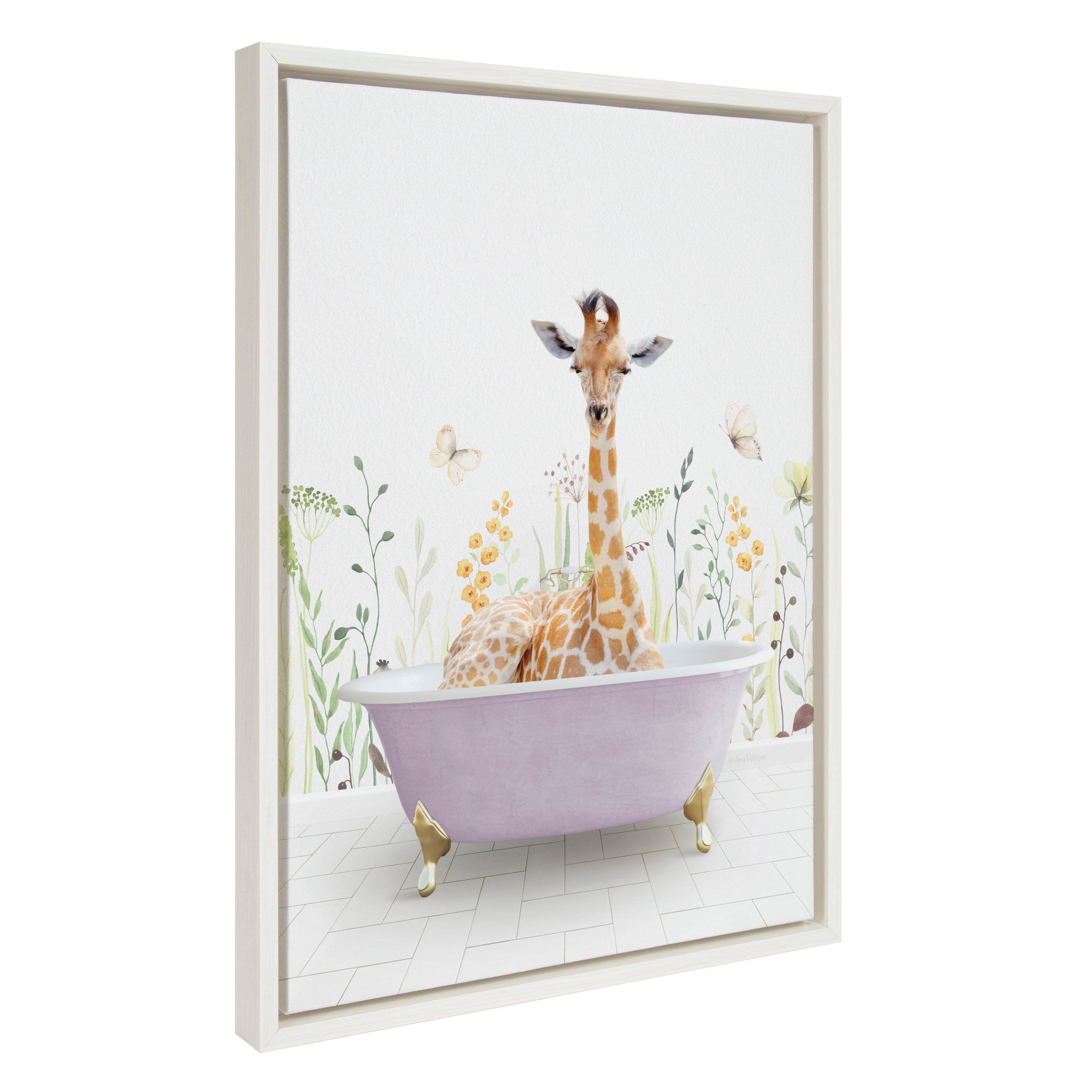 Sylvie Giraffe In Spring Bath Framed Canvas by kateandlaurel - main product image for Resin Society