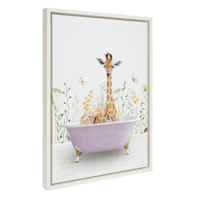 Sylvie Giraffe In Spring Bath Framed Canvas by kateandlaurel - main product image for Resin Society