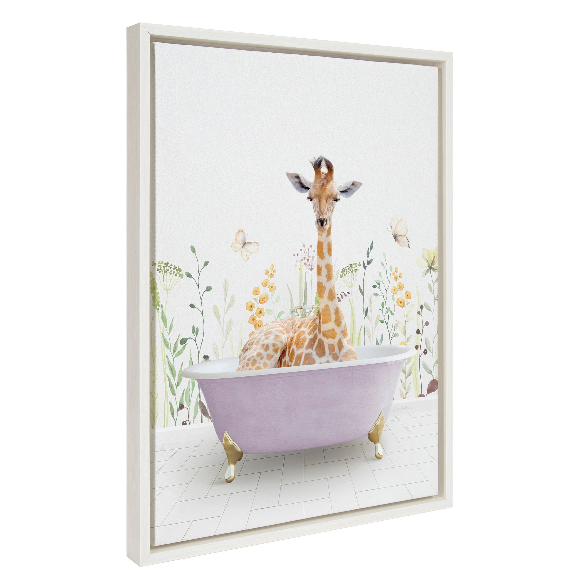 Sylvie Giraffe In Spring Bath Framed Canvas by kateandlaurel - product image 7 for Resin Society
