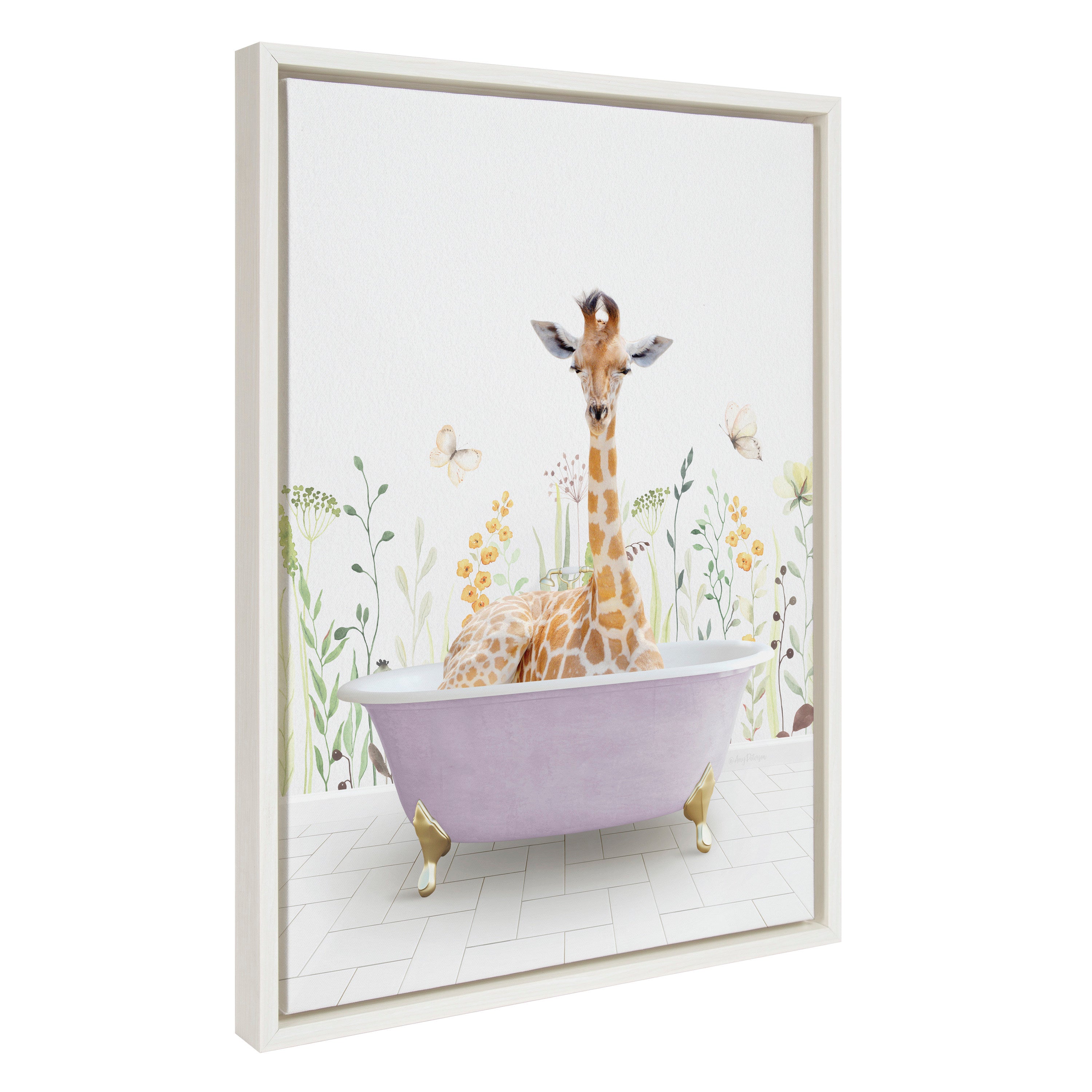Sylvie Giraffe In Spring Bath Framed Canvas by kateandlaurel - product image 7 for Resin Society