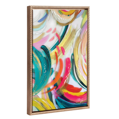 Sylvie Beaded EV Brushstroke 180 framed canvas art showing bright abstract brushstrokes with a gold vintage beaded frame