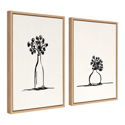 Sylvie Still Life Sketched Botanical Flower Vase Framed Canvas Set by The Creative Bunch Studio
