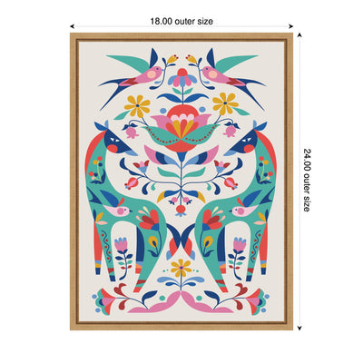 Sylvie Folk-Art Horses and Birds Framed Canvas by Rachel Lee