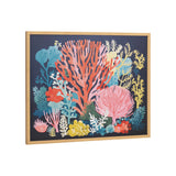 Framed art print showing bright coral formations underwater with subtle blue and aqua tones