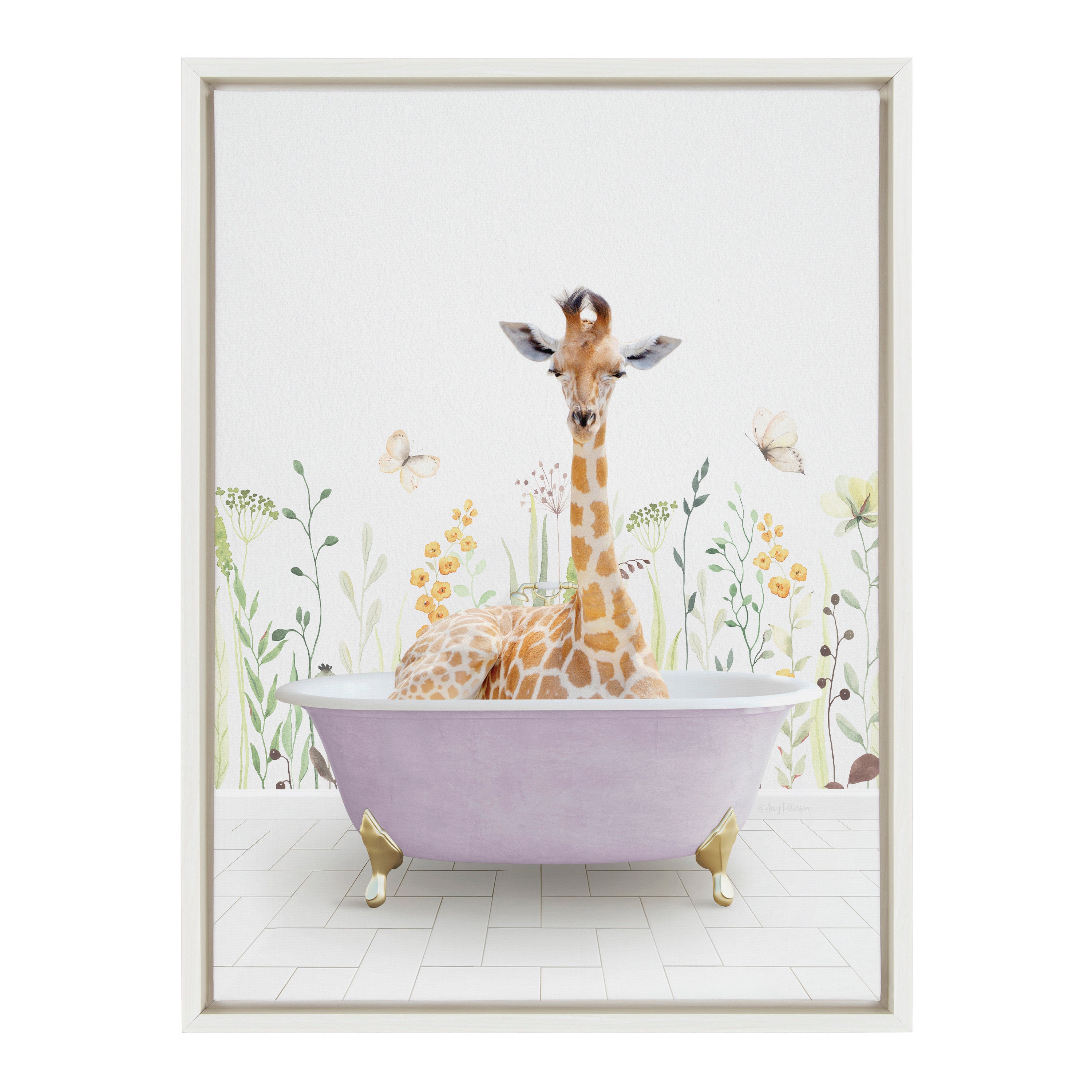 Sylvie Giraffe In Spring Bath Framed Canvas by kateandlaurel - product image 17 for Resin Society