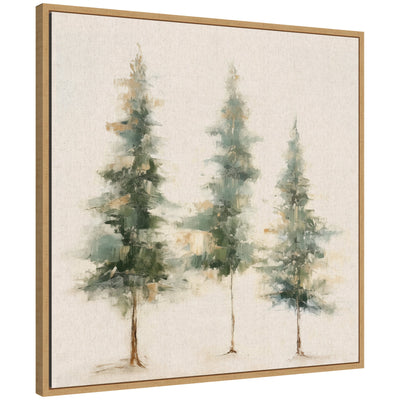 Sylvie Abstract Forest Evergreen Trees on Neutral Linen Framed Canvas