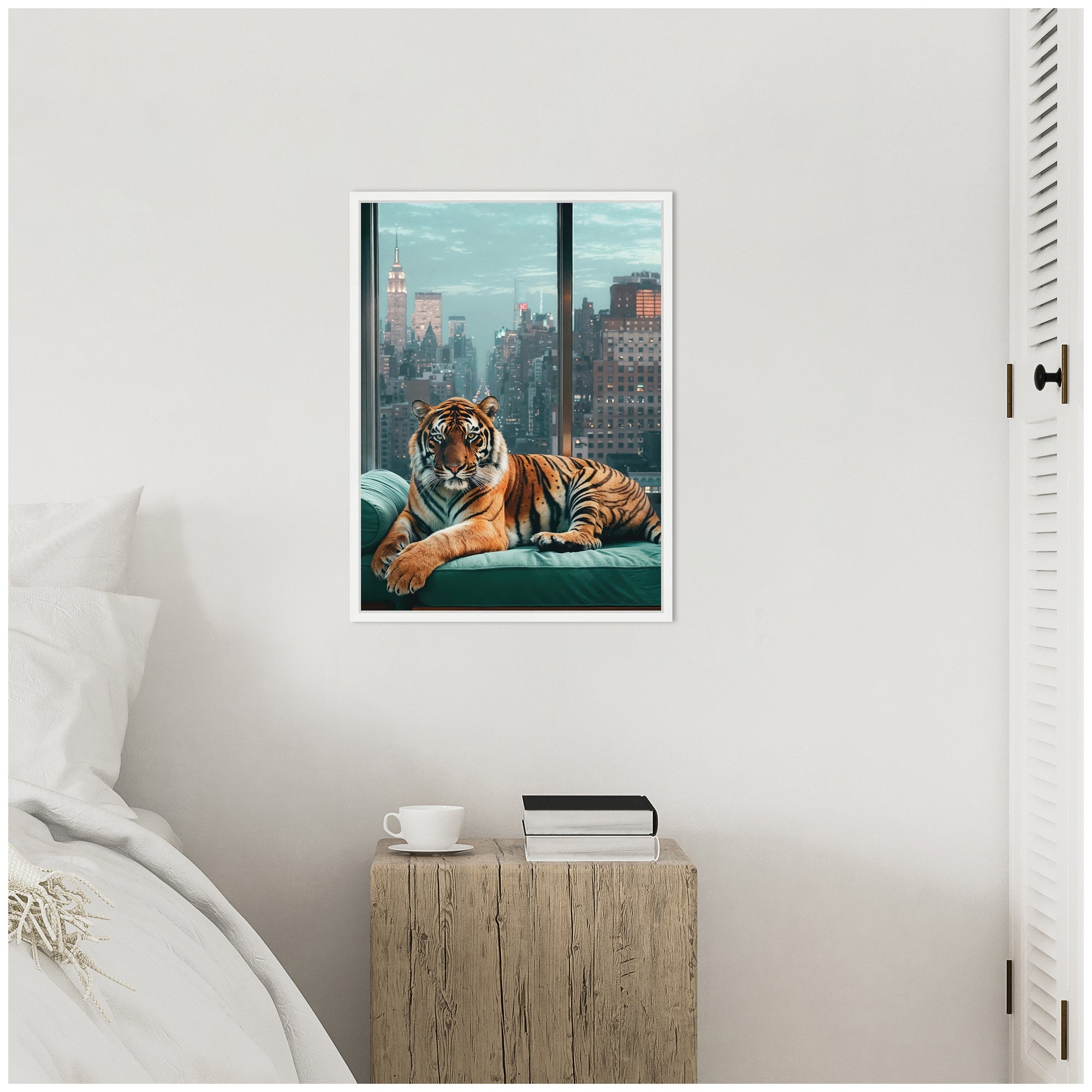 Sylvie Graceful Tiger in New York Framed Canvas by Michael Schauer
