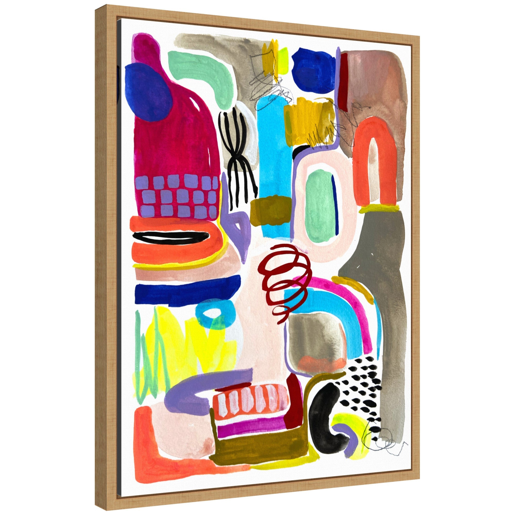 Sylvie Abstract 12 modern abstract framed canvas art hung on a white wall