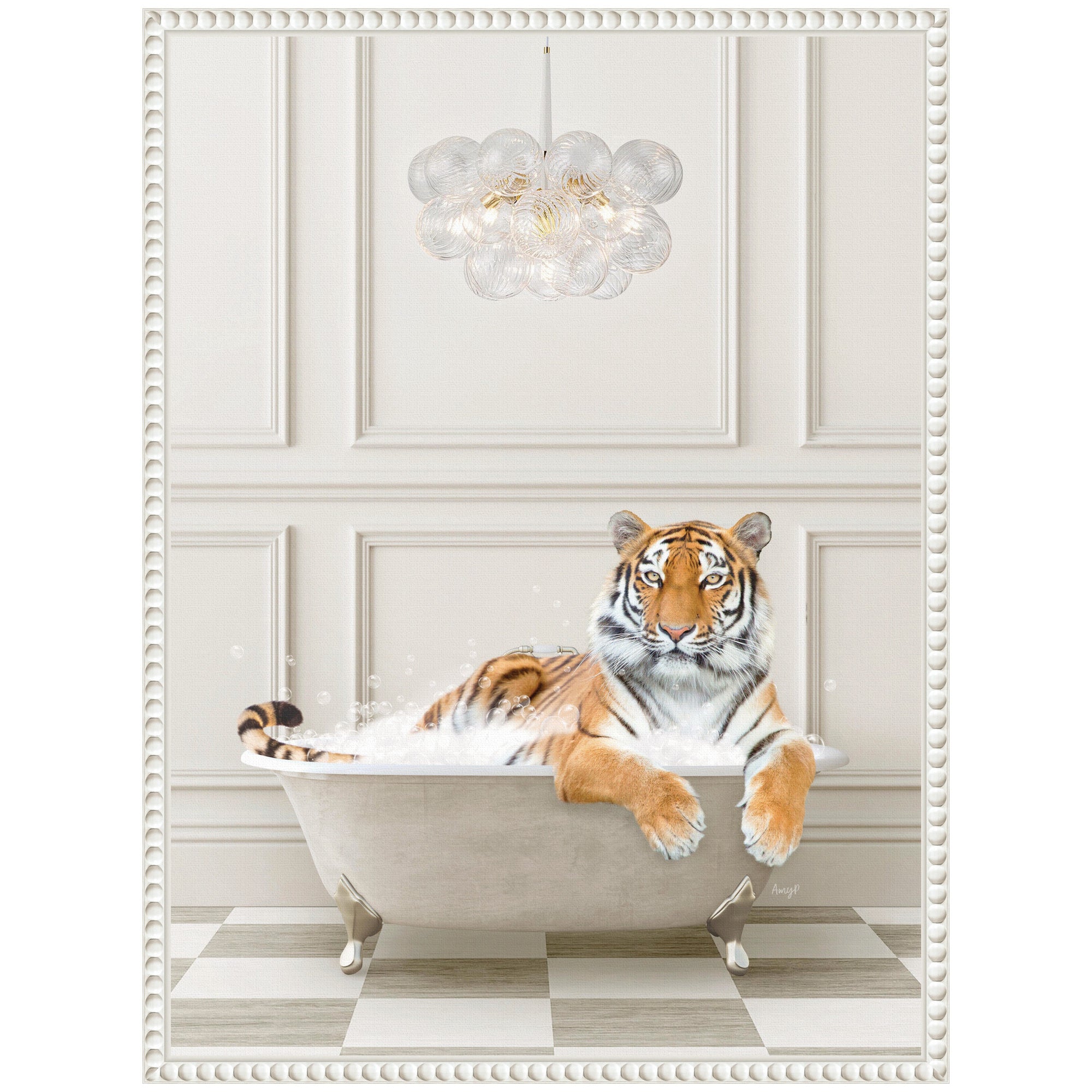 Sylvie Tiger Traditional Chandelier Bath Framed Canvas by Amy Peterson