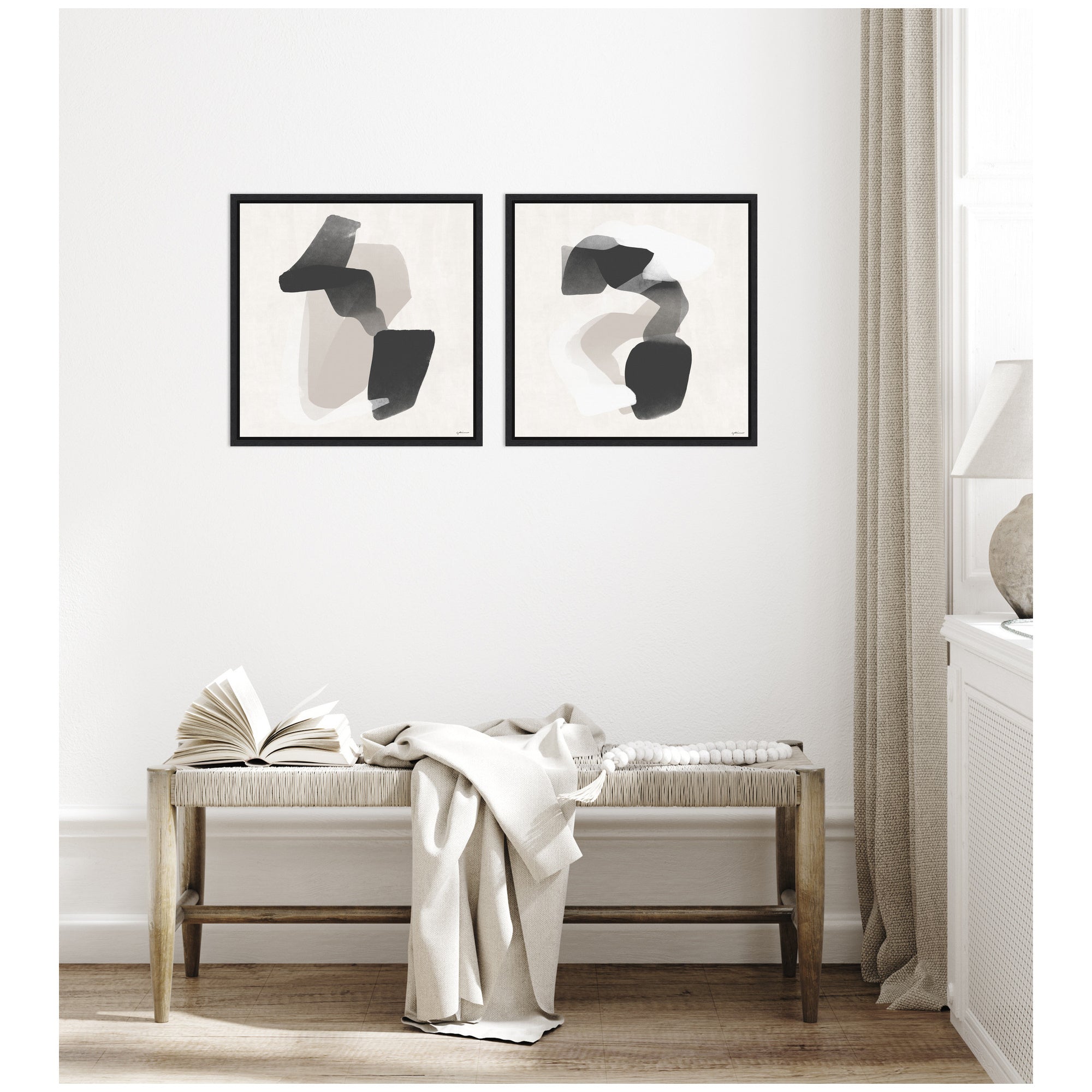 Abstract Neutral 01 & 02 2 Piece Framed Canvas Wall Art Set by Gabrielly Guedes