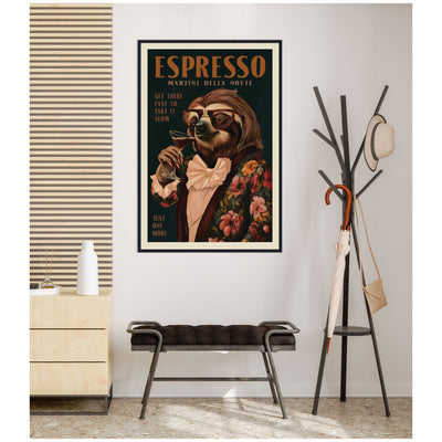 WG Espresso Sloth by The Whiskey Ginger Framed Canvas Wall Art Print