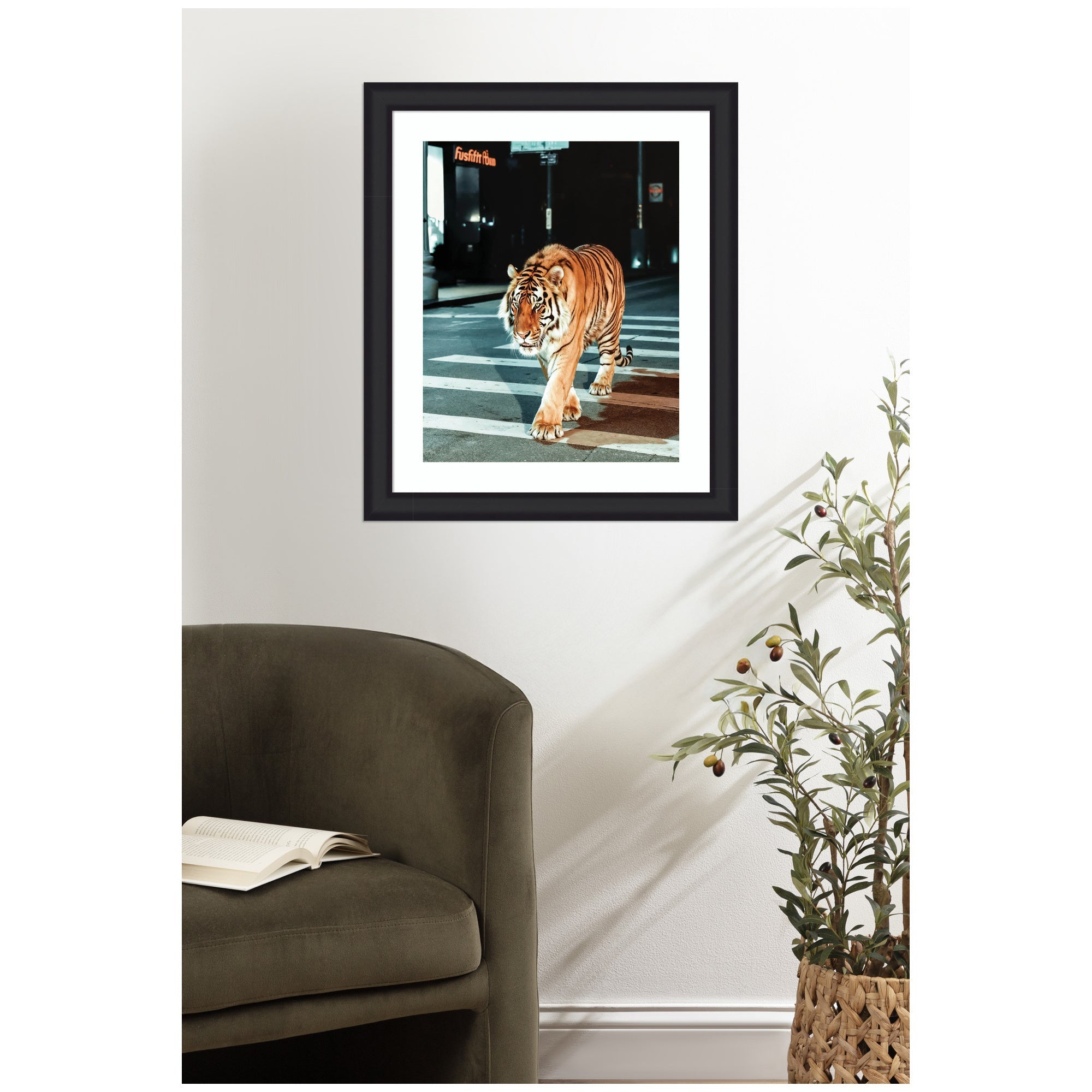 Framed Art Tiger in the City at Night 2 by Michael Schauer