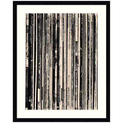 33 RPM Black and White by Robert Cadloff framed wall art print showing a close-up image of a vinyl record player tonearm and needle.