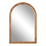 Arched wall mirror with a simple wooden frame featuring a natural brown finish and smooth grain texture