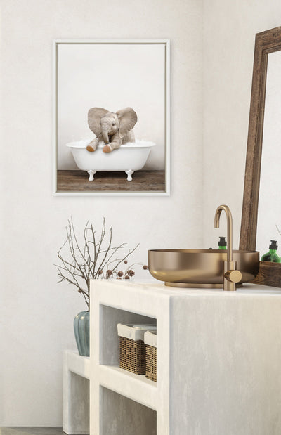 Sylvie Baby Elephant No 6 in Rustic Bath Framed Canvas by kateandlaurel - product image 4 for Resin Society