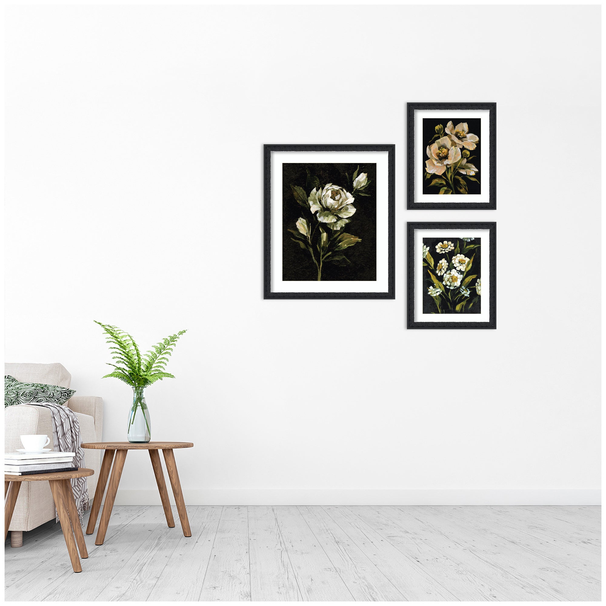 Moody Whites Floral No.
2 3 Piece Framed Wall Art Print Set by Annie Quigley