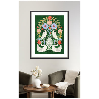 Floral Folklore Ibises and Swan by Jill Labieniec Framed Wall Art Print